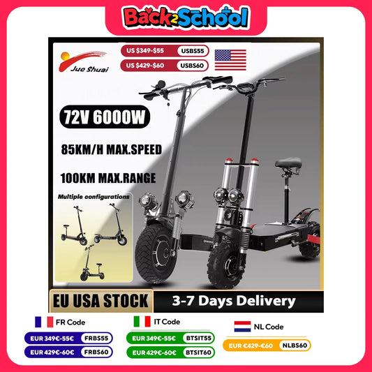 85KM/H Max Speed Electric Scooter 1200W-6000W Dual Motor E-Scooter for Adults 11" Off Road Tire Patinete Eléctrico 100KM Range