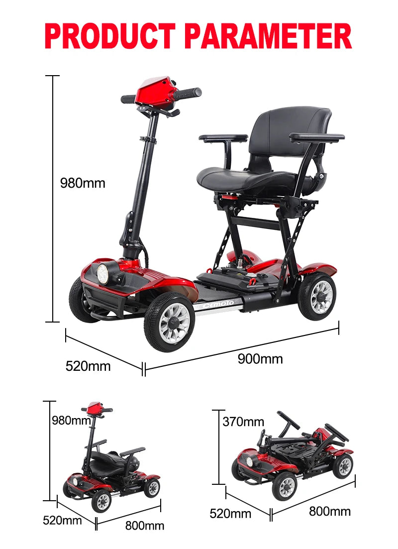 4 Wheel Foldable Lightweight Li-ion Mobility Scooters for Adults,electric mobility scooter elderly