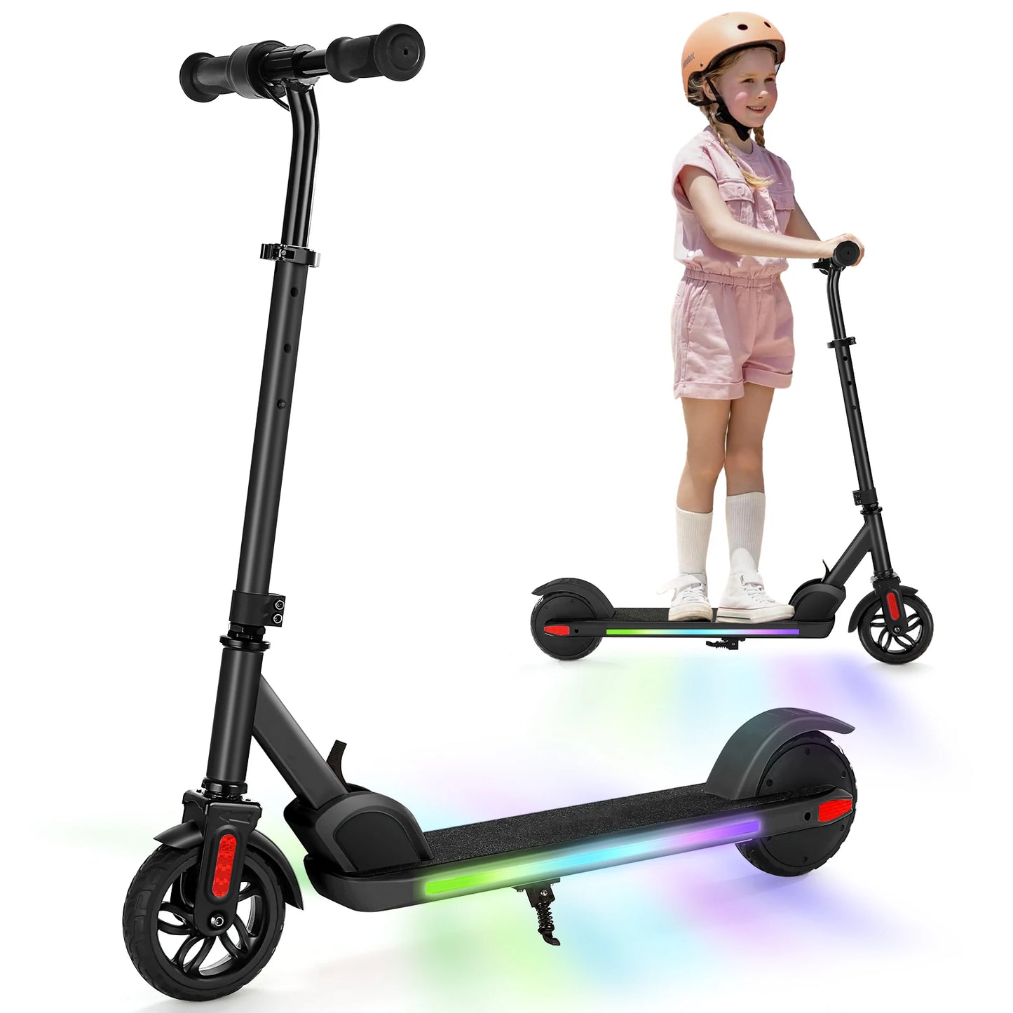 Electric Scooter for Kids Ages 6-12,150W Motor,Colorful Lights,Adjustable Height & Speed,LED Display,Foldable for Kids,Idea Gift