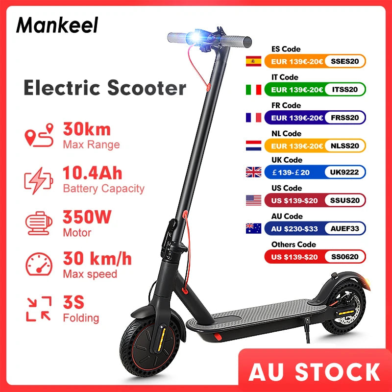 Mankeel 350W Foldable Electric Scooter for Adults E Scooter Dual Brake Max Range 30KM Smart APP 36V 10.4AH Electric Scooter