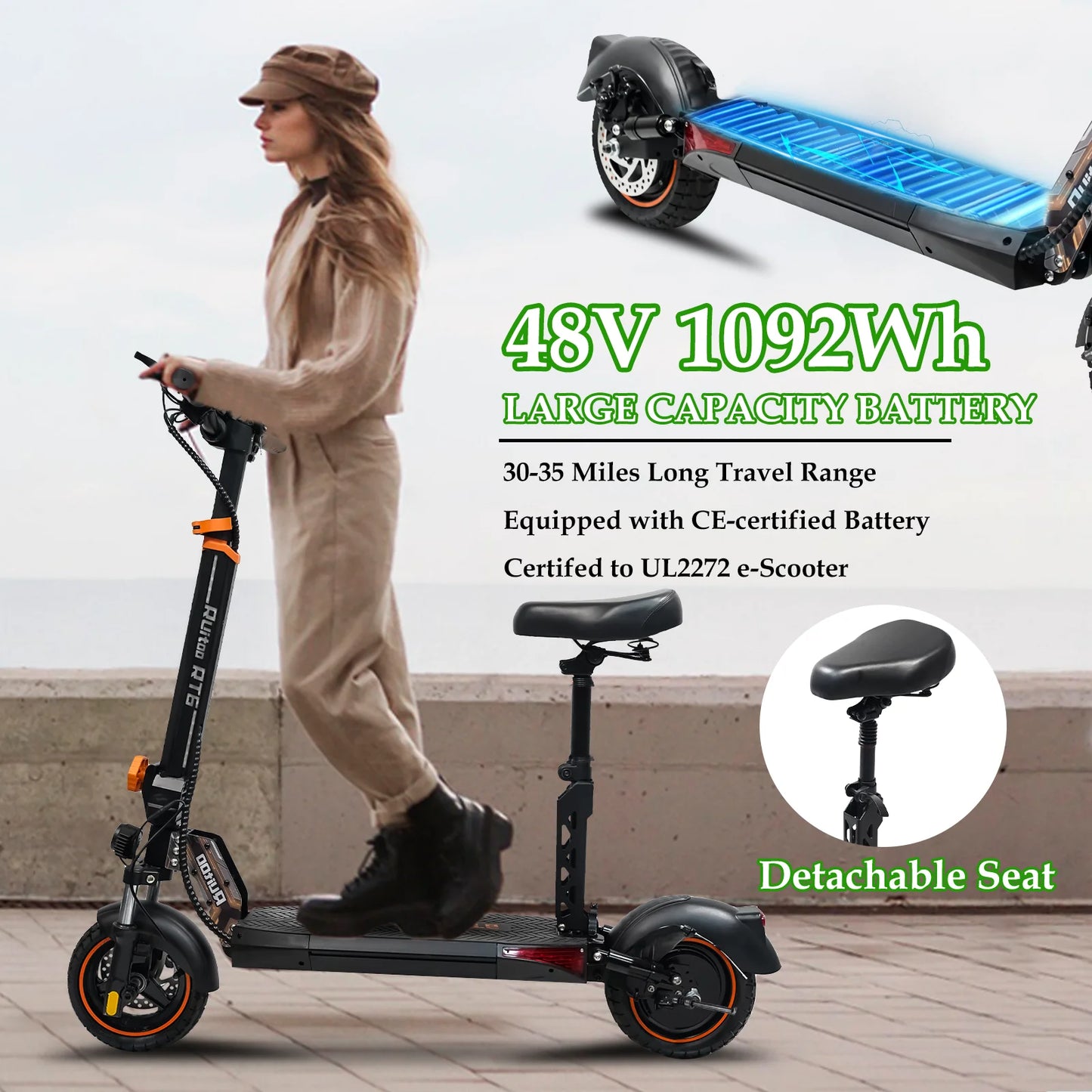 Electric Scooter Adults, Up to 32MPH,800W Motor Commuter Electric Scooter for Adults and Teen with Detachable Seat,10'' Vacuum