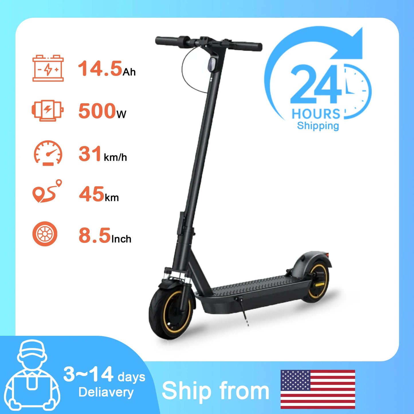 AOVOPRO ESMAX electric scooter, 500W power motor up to 40km/h,With dual braking system and dual suspension design