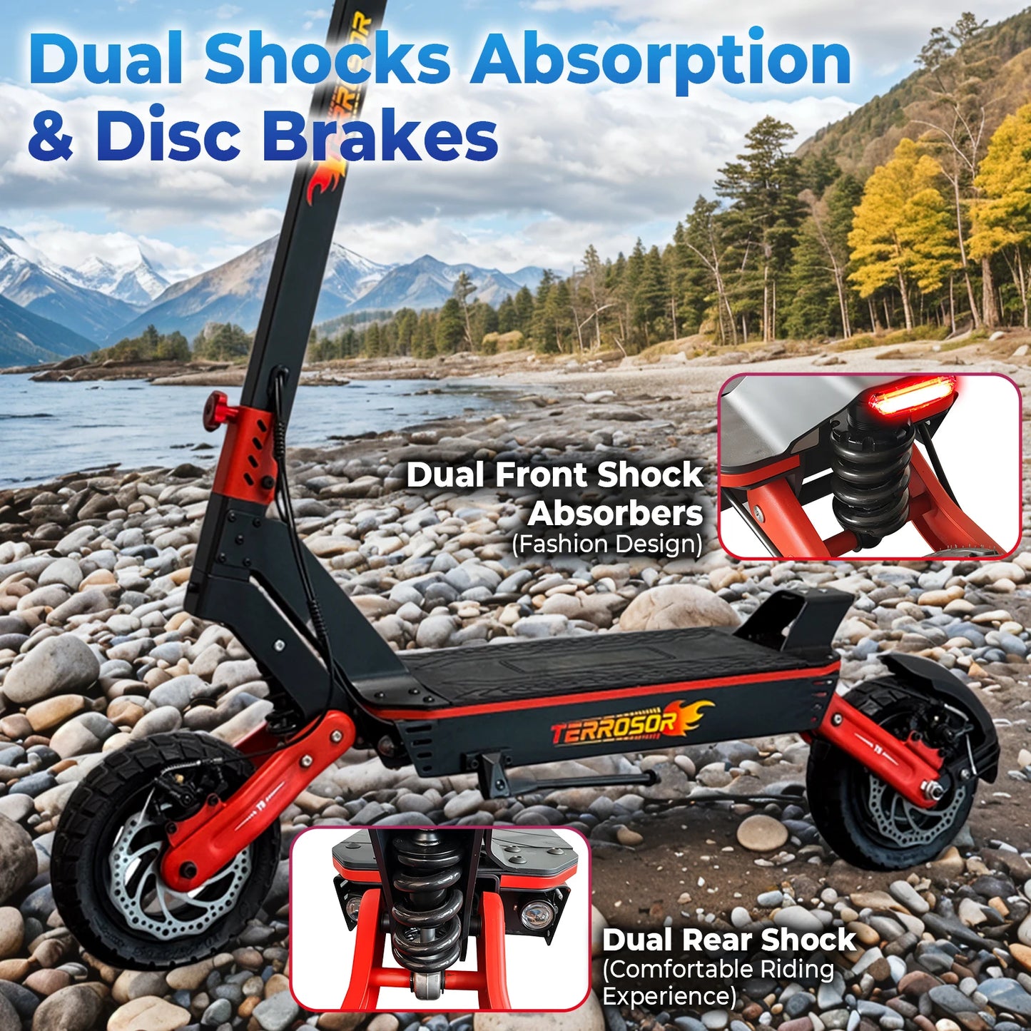 Electric Scooter for Adults, 1200WMotor Fast E Scooter, 11" Off-Road Tires, Up to 28 MPH Top Speed & 20 Miles Long Range, Dual B