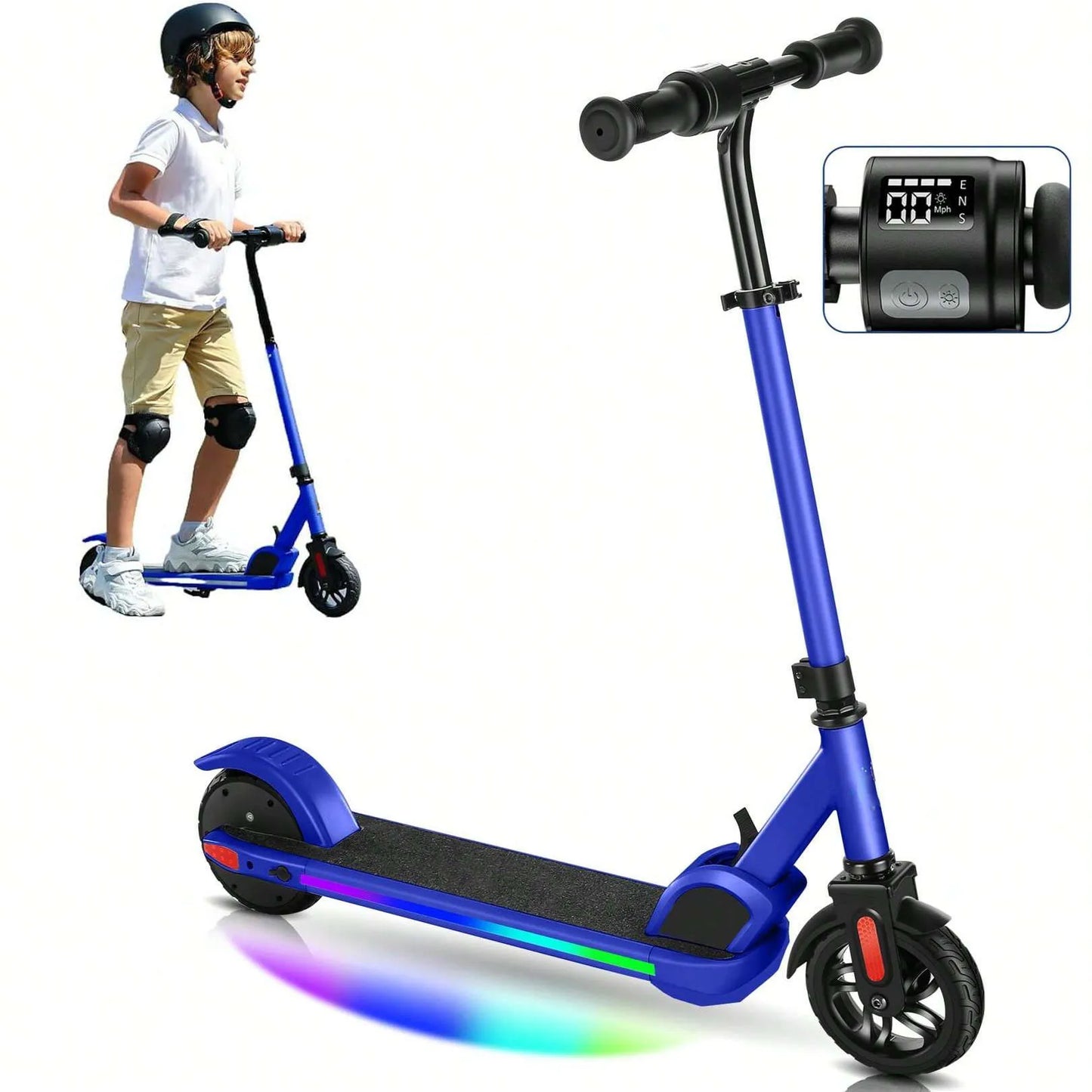 Electric Scooter for Kids Ages 6-12,150W Motor,Colorful Lights,Adjustable Height & Speed,LED Display,Foldable for Kids,Idea Gift