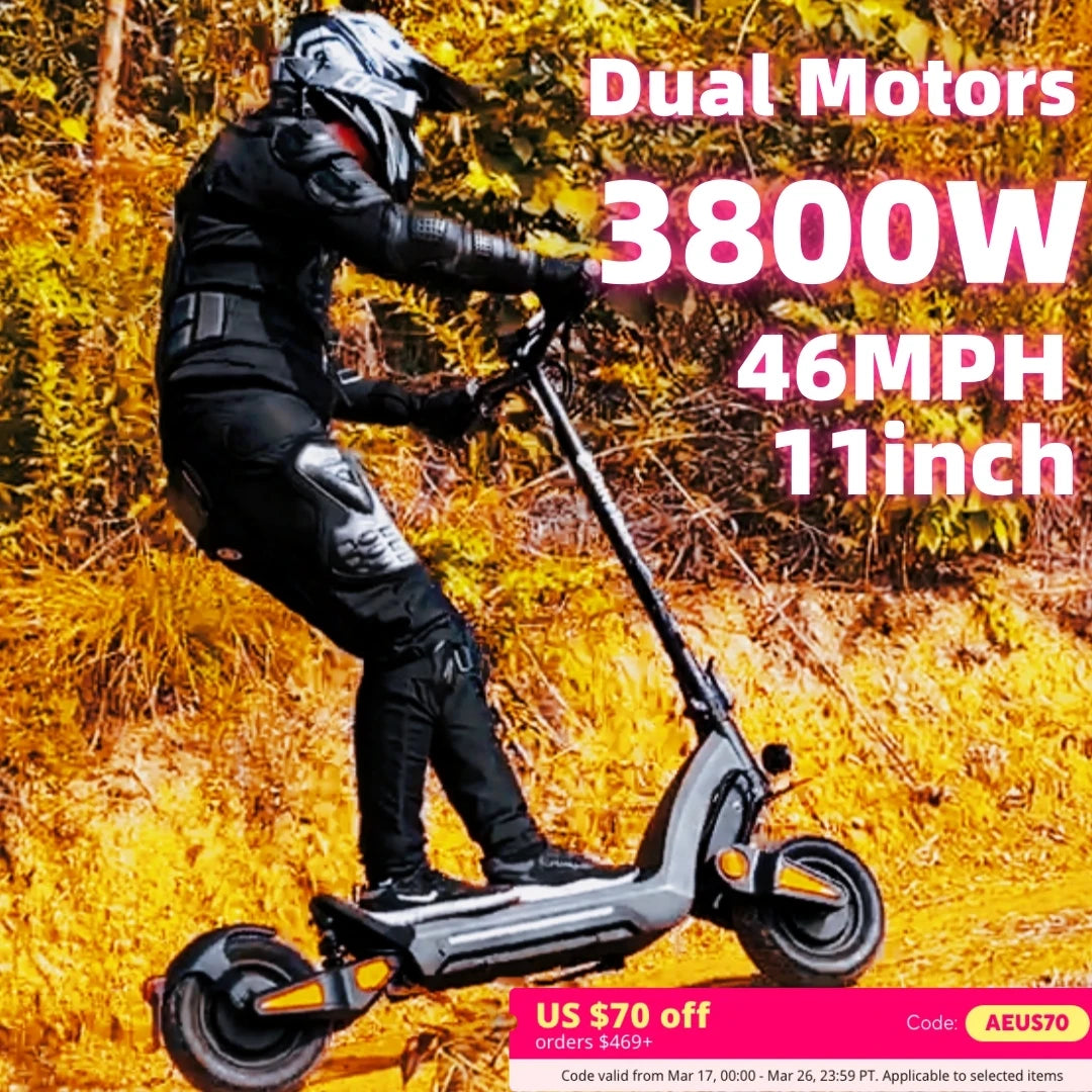 EU/USA Warehouse DT06 1200W*2 60V 23.4Ah 70KM/H 11 inch IPX5 Hydraulic Suspension Dual Motor Foldable Off Road Electric Scooter
