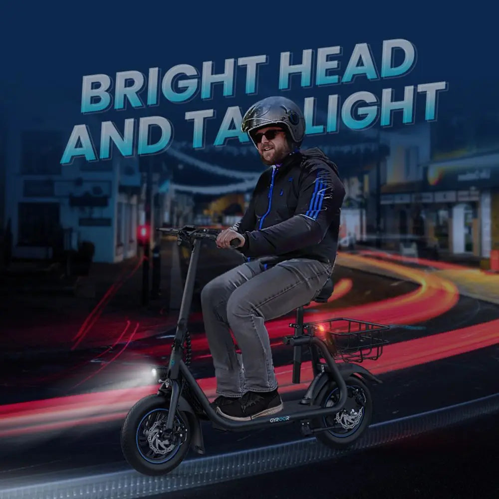 Gyroor 450W Electric Scooter with Seat for Adult, 12 inch Commuter Electric Scooter with Basket - up to 21 Miles 15.5MPH