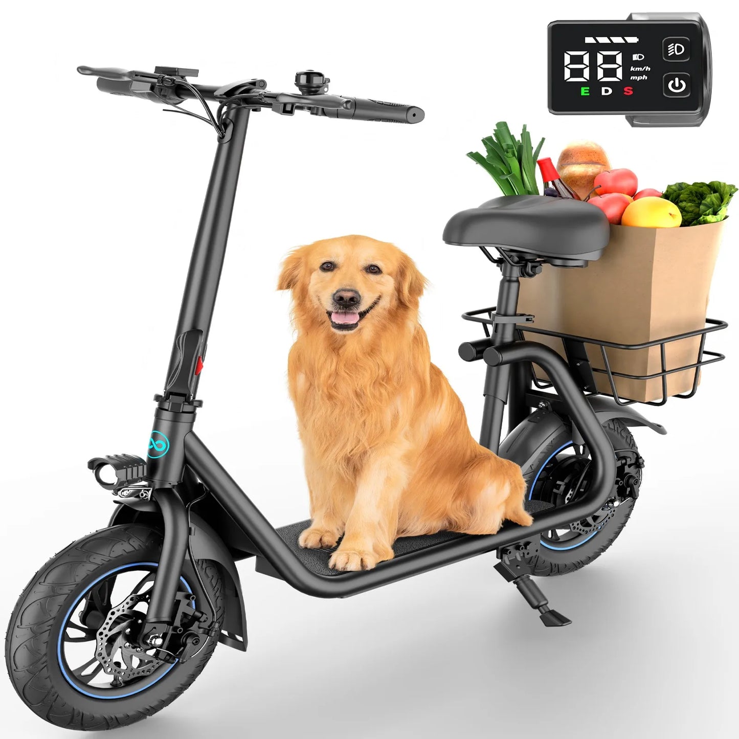 450W Motor Electric Scooter: 265LBS Max Load, 22-Mile Range, 15.5MPH Top Speed, 3 Modes, Adjustable Seat, LCD Display.