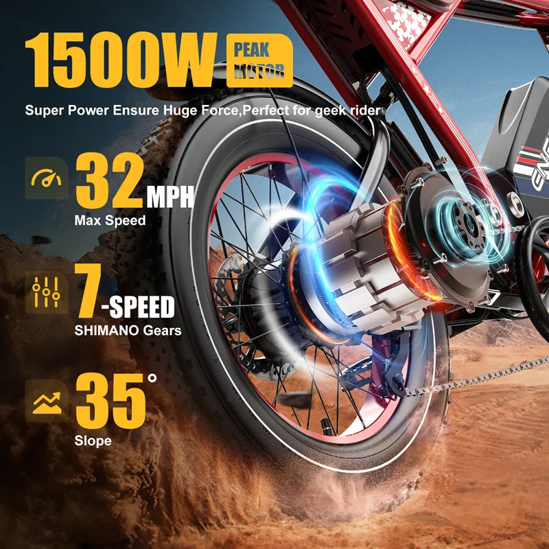 Enffe ES2S 1500W Electric Bike 48V 22.5 Ah Battery E-bike,Fat Tire Electric Bicycle 32mph Shock Absorber e bike dirt bike adults