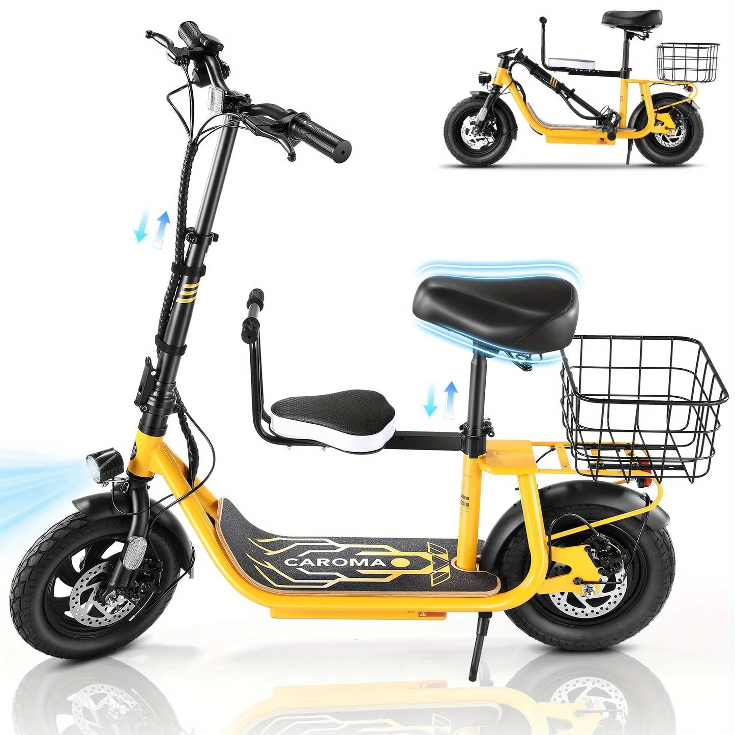 Peak 1200W Electric Scooter with Kids Seat,12" Shock-Absorbing Tires,500Wh Battery up to 30 Miles,Foldable for Commuting