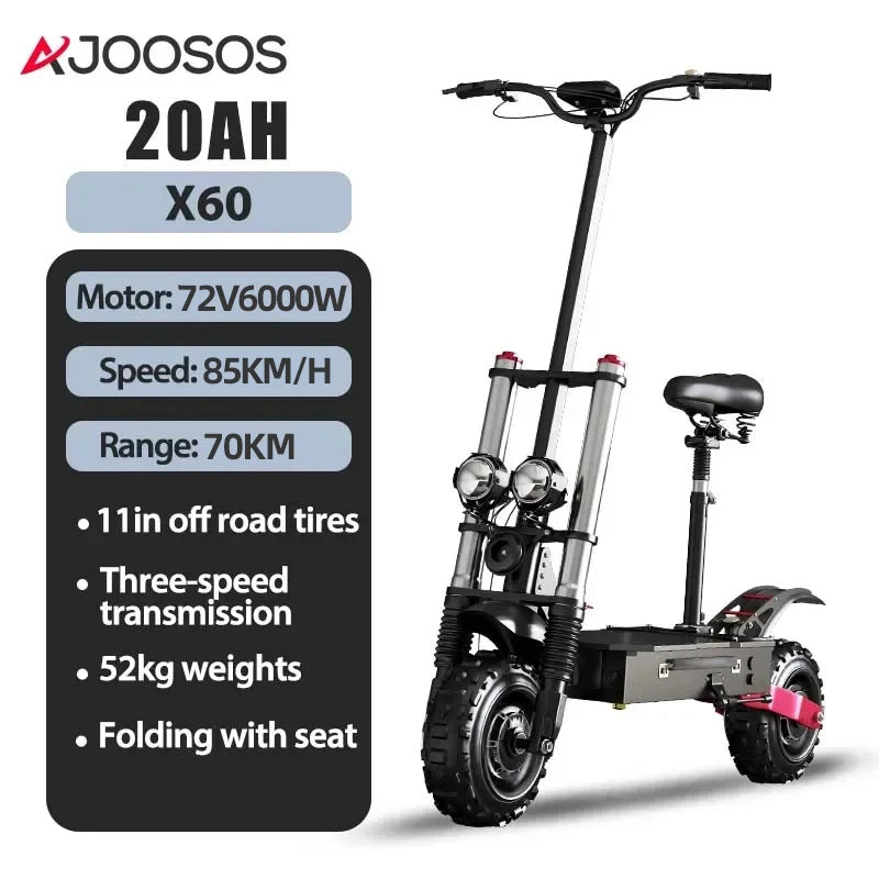 11inch Off Road Electric Scooter Dual Motor 85km/h Electric Scooter Adult 72V 6000W Powerful Electric Kick Scooter for Adults
