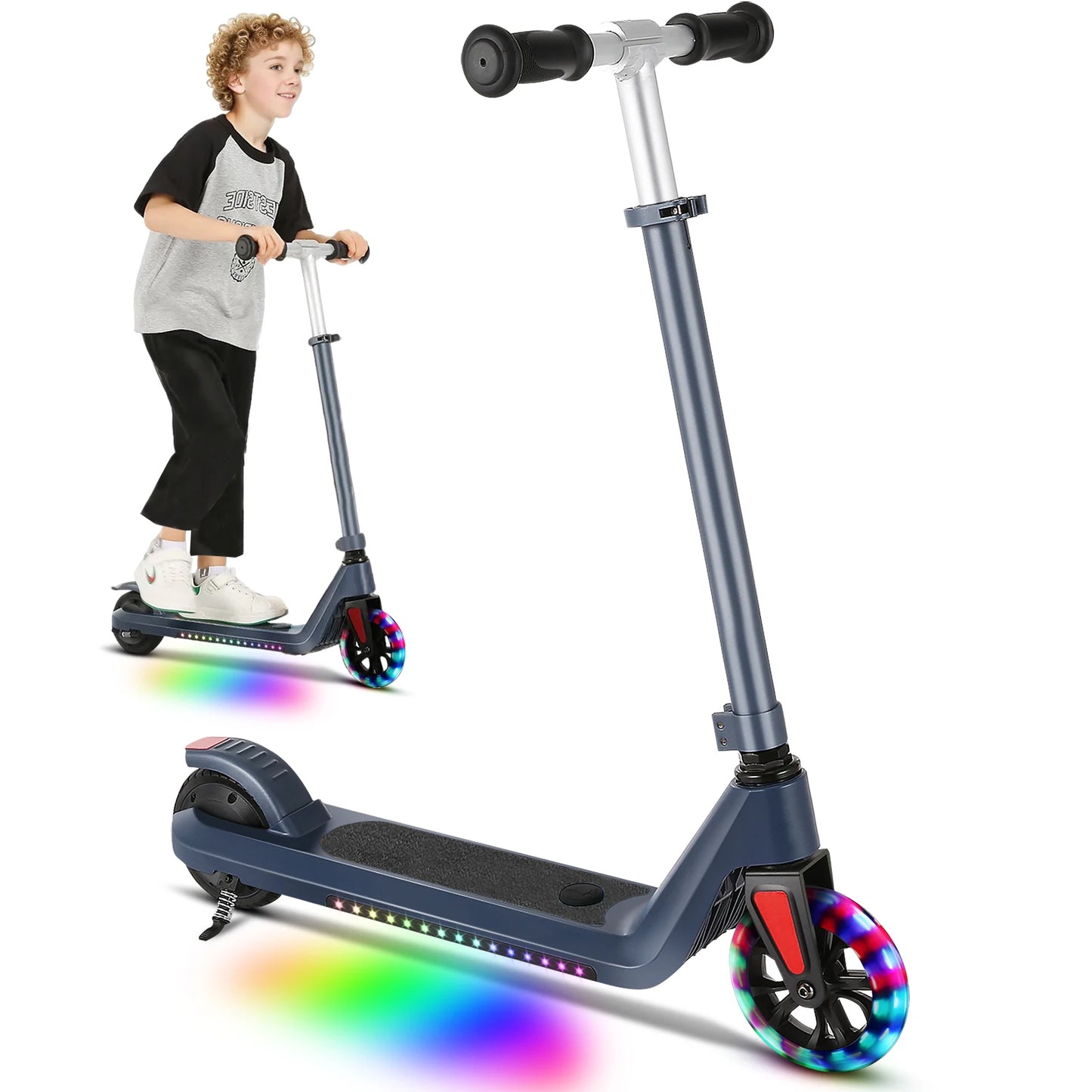 Electric Scooter for Kids Ages 6-14,120W Motor,Colorful Lights,Adjustable Height&Speed,LED Display,Foldable scooter,Idea Gift
