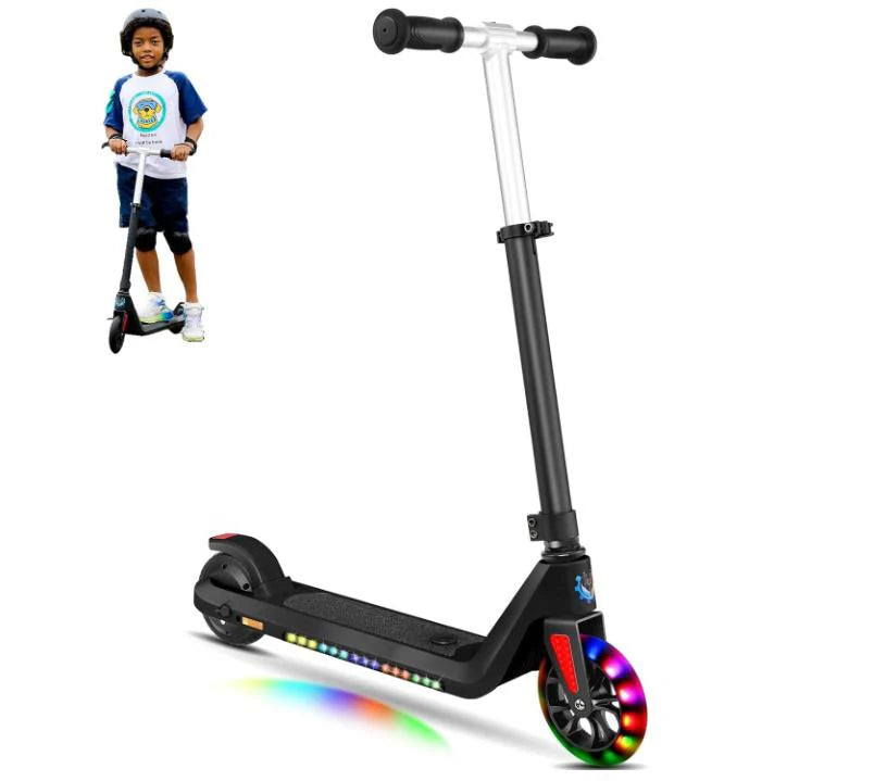 Caroma Electric Scooter for Kids Ages 6-12,120W Motor,10 MPH Max Speed & 7 Miles,Colorful Lights,Adjustable Height & Speed,LED