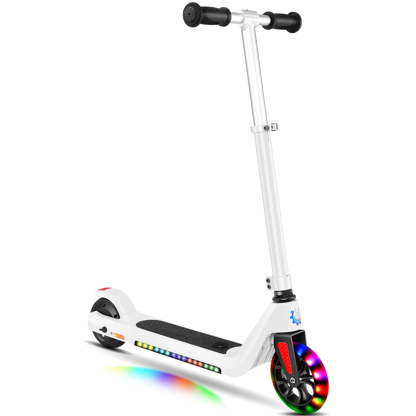 Caroma Electric Scooter for Kids Ages 6-12,120W Motor,10 MPH Max Speed & 7 Miles,Colorful Lights,Adjustable Height & Speed,LED