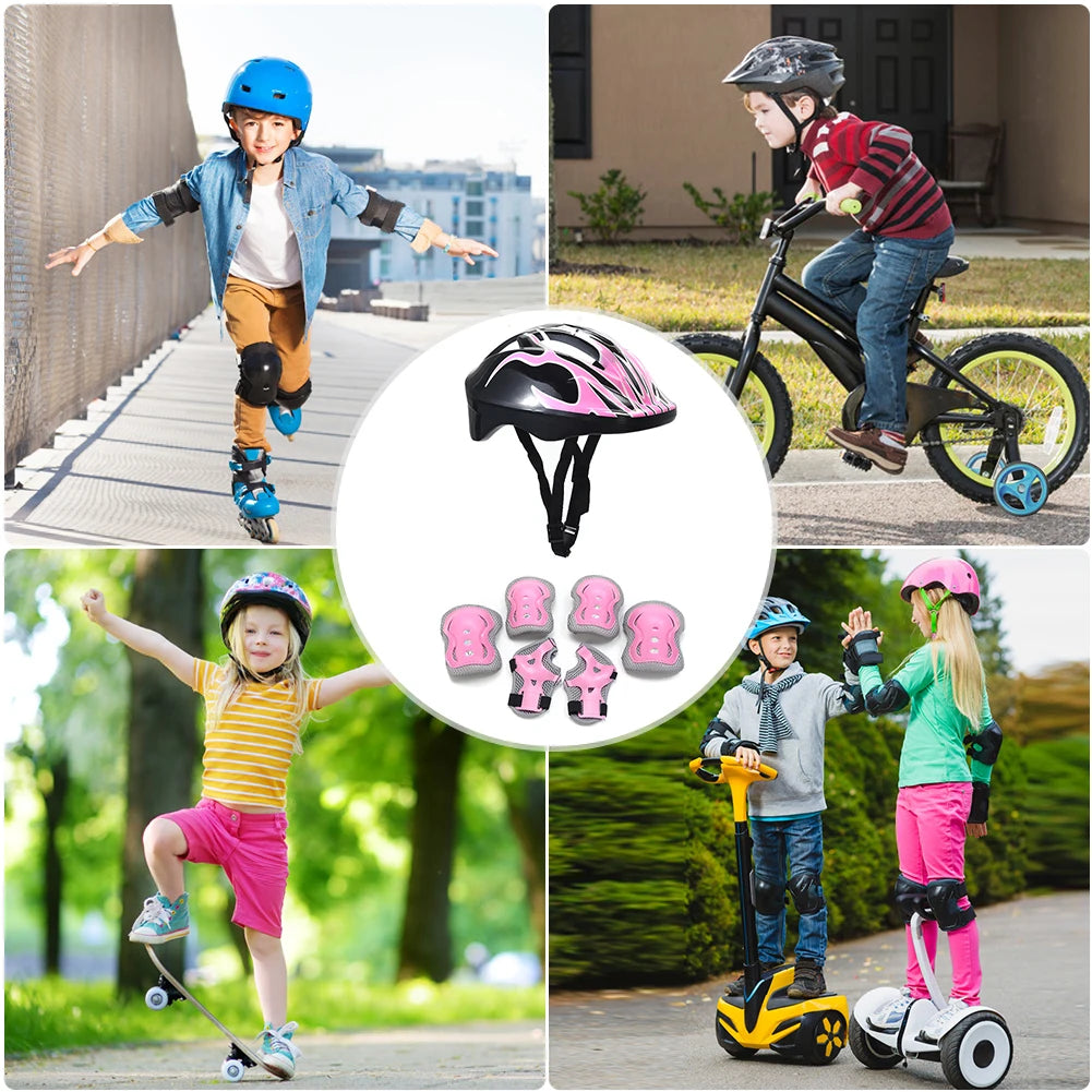 7Pcs Kids Helmet Knee Elbow Pad Sets