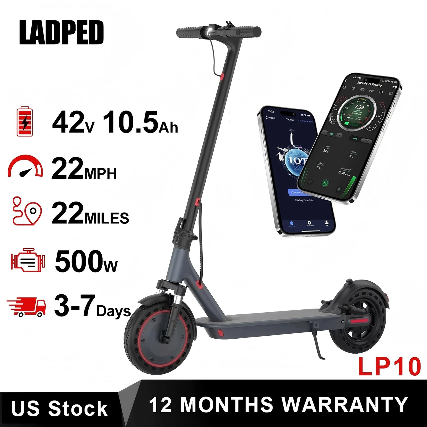 LADPED Electric Scooter 350W 19MPH APP Smart Control Scooter 8.5inch tire Folding E-Scooter 16Miles Max Range for Adult