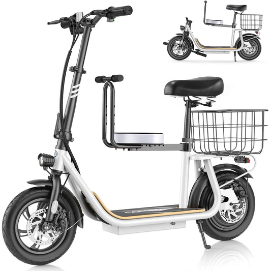 Peak 1200W Electric Scooter with Kids Seat,12" Shock-Absorbing Tires,500Wh Battery up to 30 Miles,Foldable for Commuting