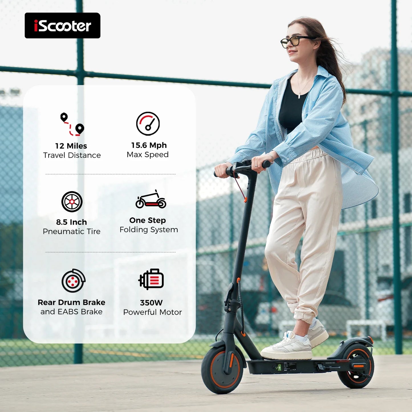 ISCOOTER I8 Electric Scooter for Adults 350W Motor Foldable E Scooter 36V 5.2AH Battery 8.5 Inch Tires City Electric Scooter