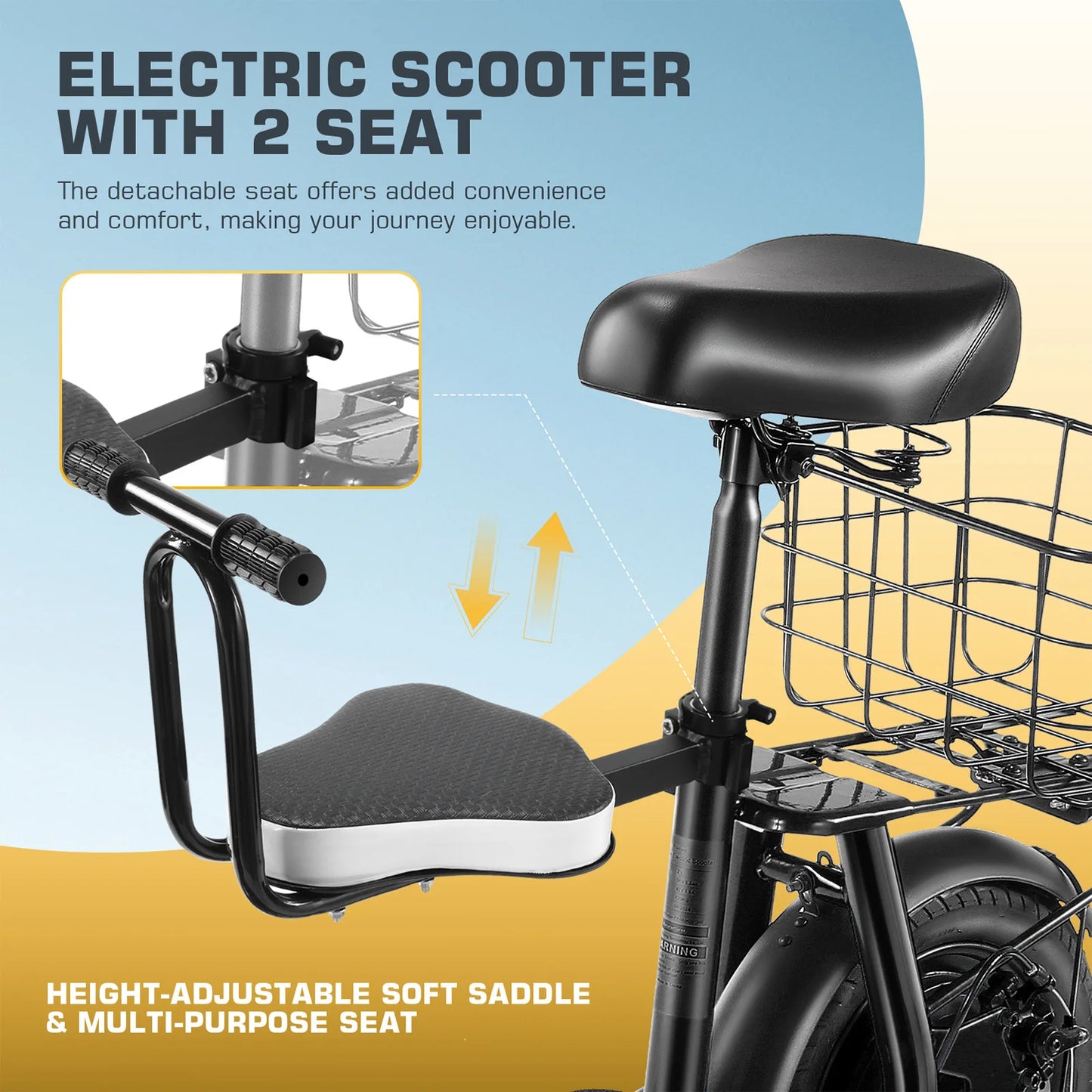 Peak 819W Electric Scooter with Kids Seat,25 Miles Range,Foldable Scooter for Adults and Teens,Commuter E Scooter with Basket
