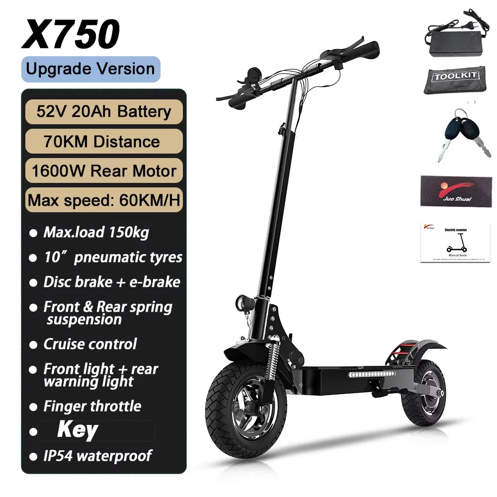 85KM/H Max Speed Electric Scooter 1200W-6000W Dual Motor E-Scooter for Adults 11" Off Road Tire Patinete Eléctrico 100KM Range
