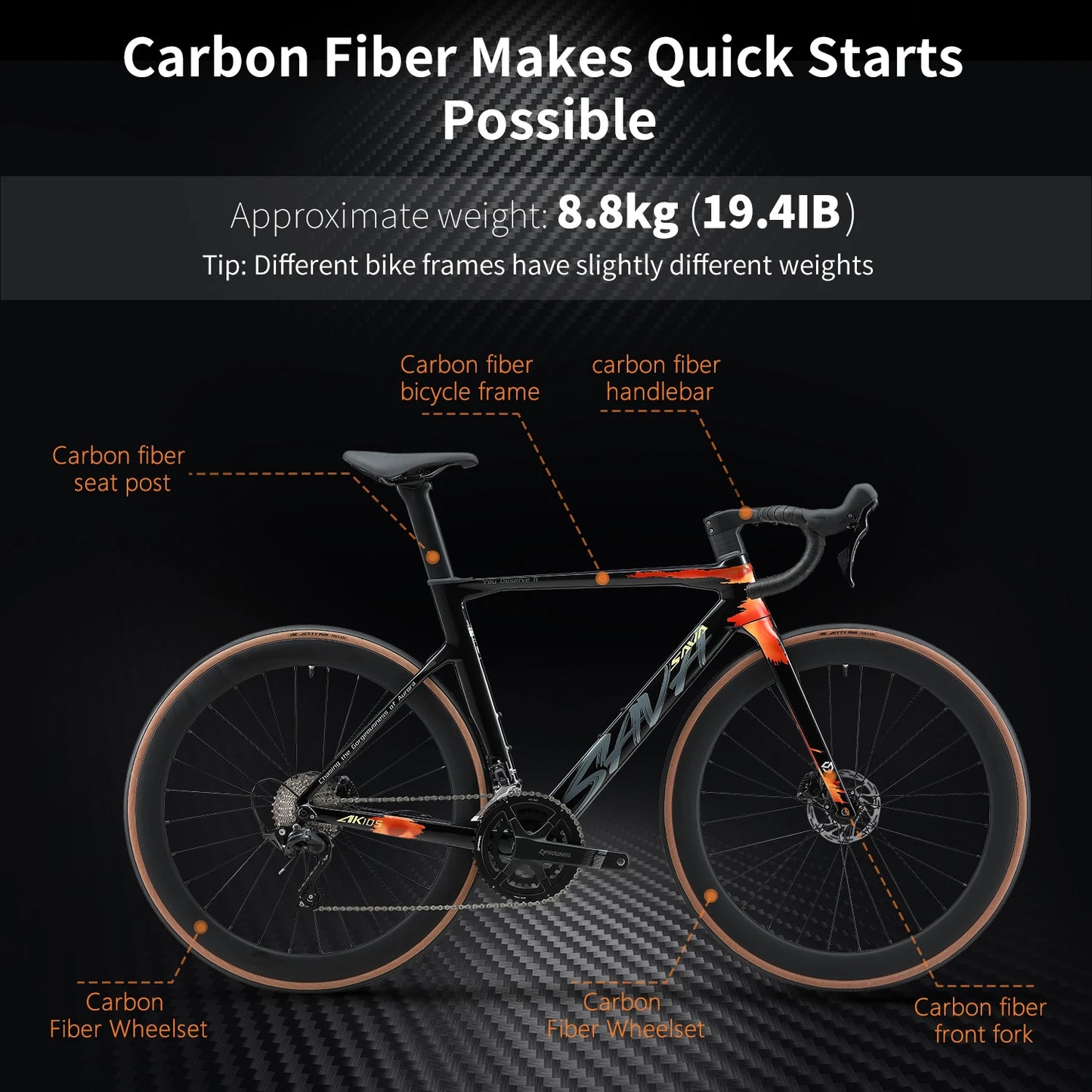 SAVA AK105 Carbon Fiber Road Bike Adult Racing 700C UCI Proven Complete Bike Carbon Fiber Frame With 105 R7120 24 Speed Groups