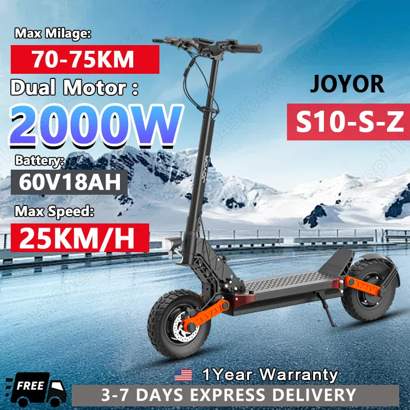 JOYOR S10-S-Z Folding Electric Scooter 1000W*2 Dual Motors 60V18AH High-capacity Battery 10*3.0 Widen Tires 75Km Max Range