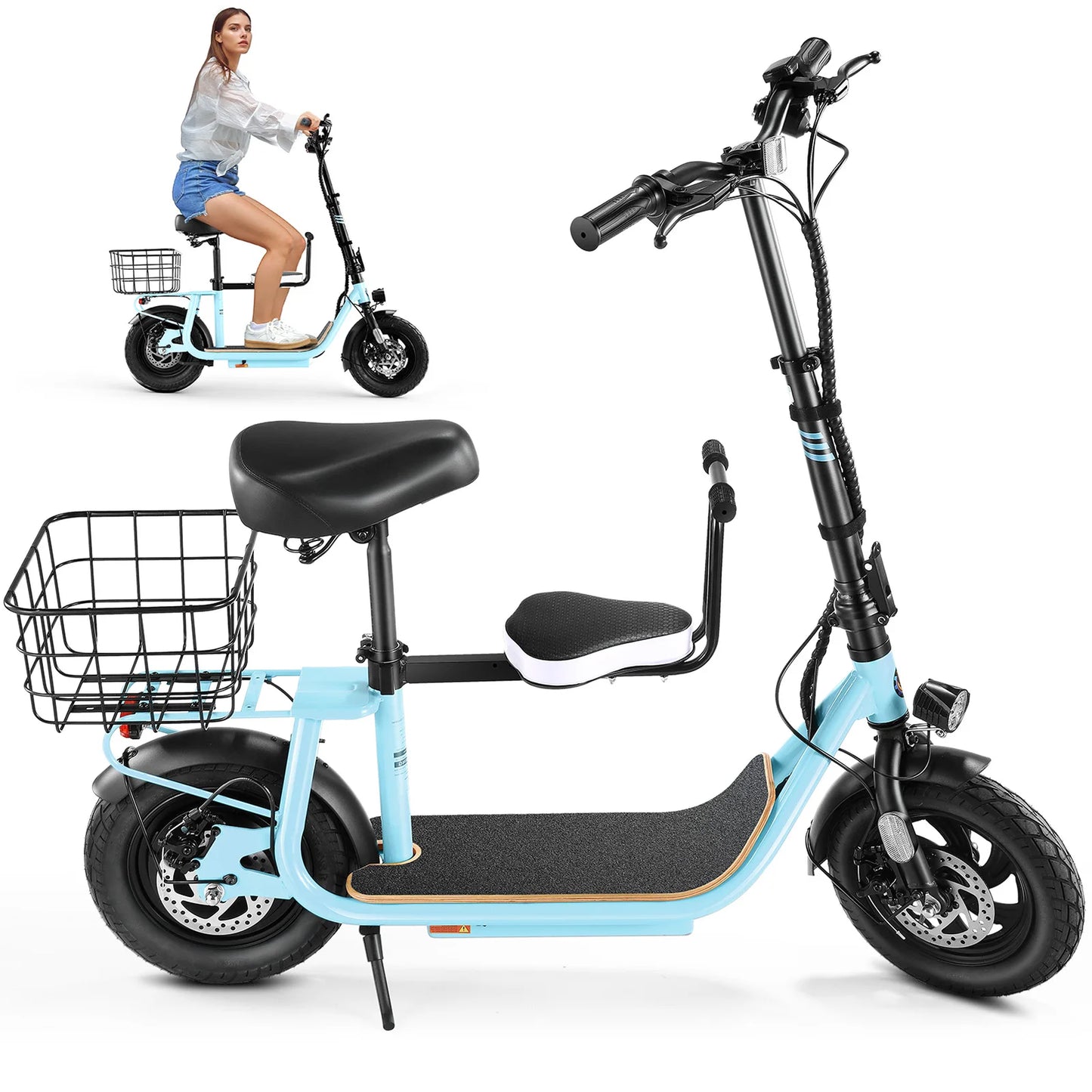 Peak 819W Electric Scooter with Kids Seat,25 Miles Range,Foldable Scooter for Adults and Teens,Commuter E Scooter with Basket