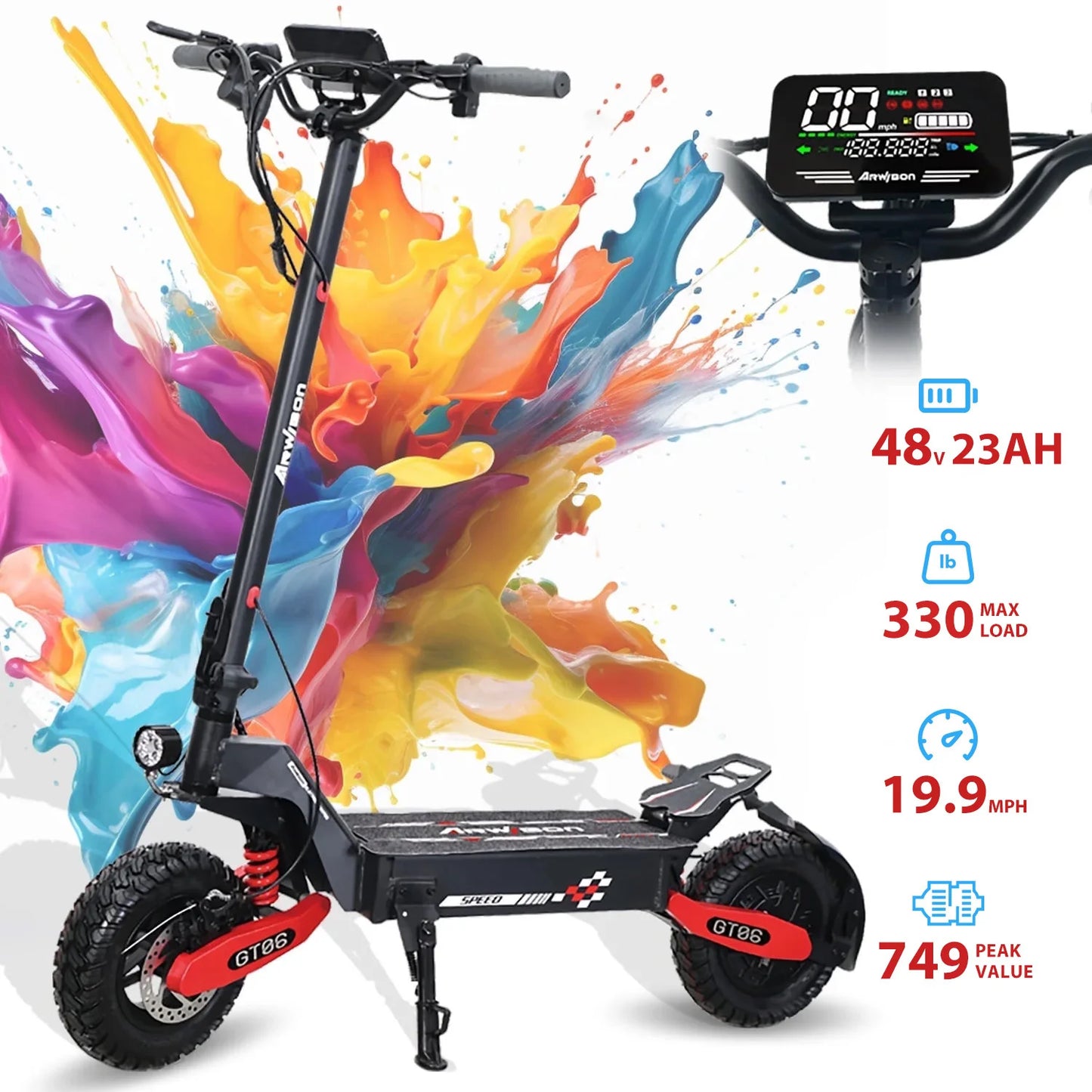 Adult electric scooter, electric commuting scooter, range of 28 miles1200W motor, 22MPH dual braking system and shock absorptio
