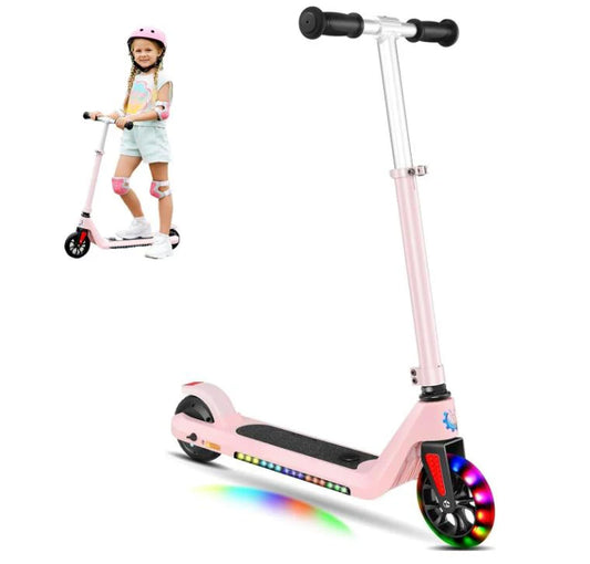 Caroma Electric Scooter for Kids Ages 6-12,120W Motor,10 MPH Max Speed & 7 Miles,Colorful Lights,Adjustable Height & Speed,LED