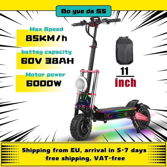 BOYUEDA S5 Electric Scooter 6000W Motor 60V38AH Battery 120KM Range 85KM/H Speed NFC Smart App RGB lights Off-road E Scooters