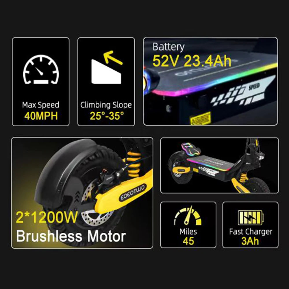 Electric Scooters 40mph 2400W Dual Motors 52V23AH Lithium Battery E Scooter Adult Hydraulic Brake 11'' Off-Road Tires Escooter