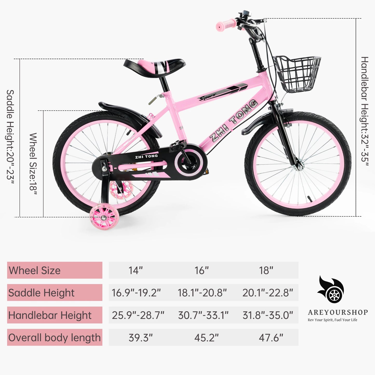 AREYOURSHOP 14/16/18 inch Kid's Bike Child Bicycle for Boys and Girls with Training Wheel for 3 to 10-Year-Old Toddler Beginners