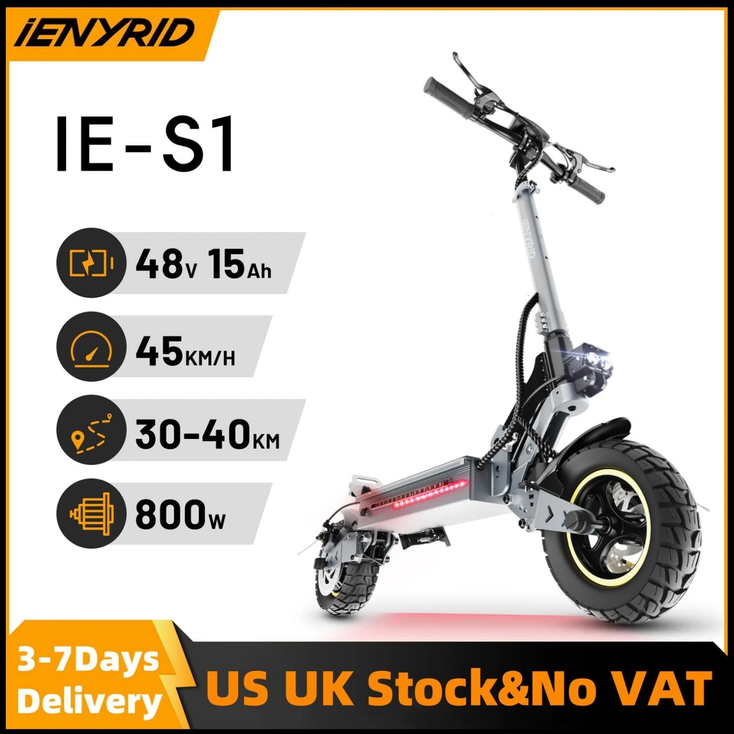 IENYRID IE-S1 Electric Scooter 800W Motor 48V15AH Lithium Battery E-Scooter 10-inch Off-road Tires Foldable E-Scooters