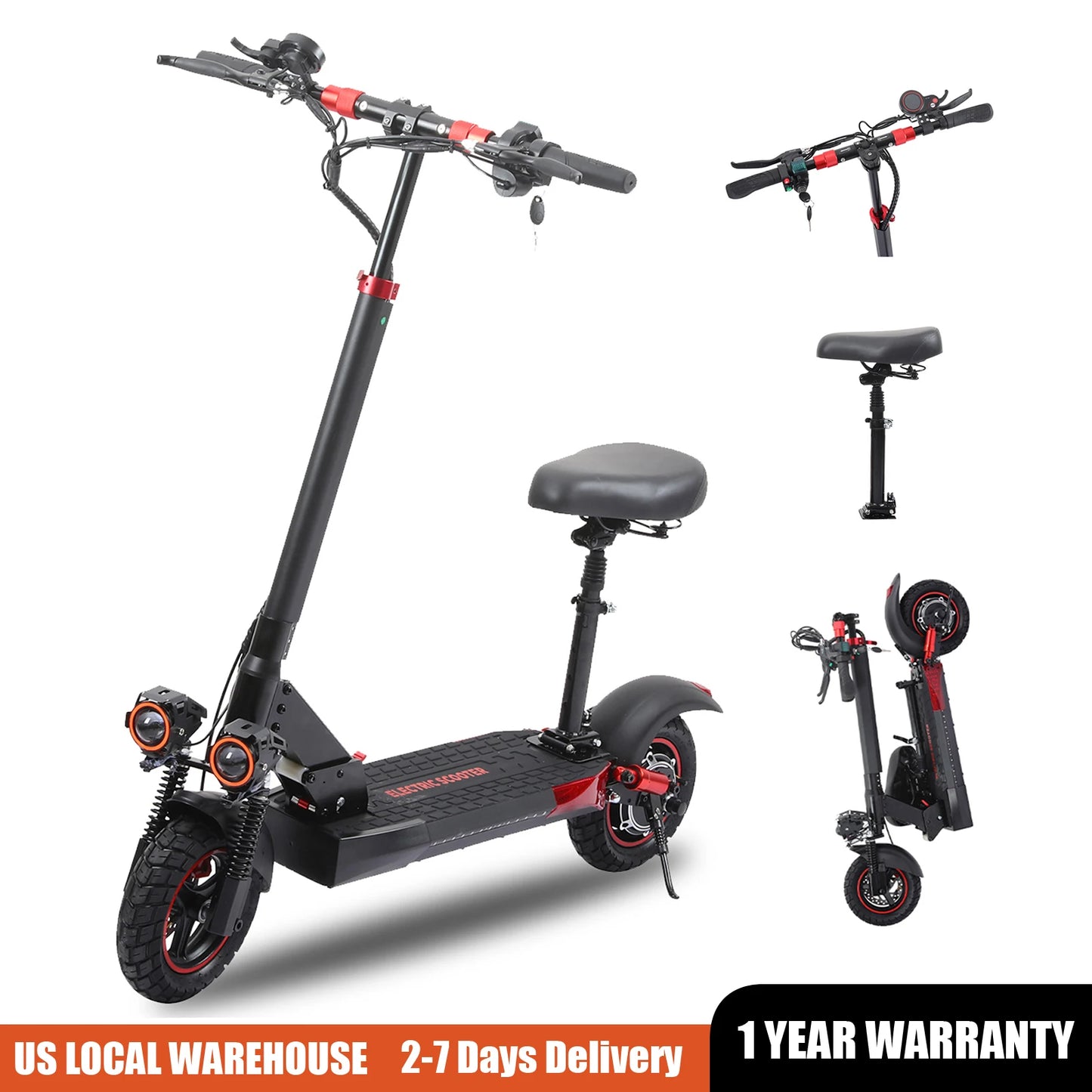 800W Portable Electric Scooter with Seat, Foldable