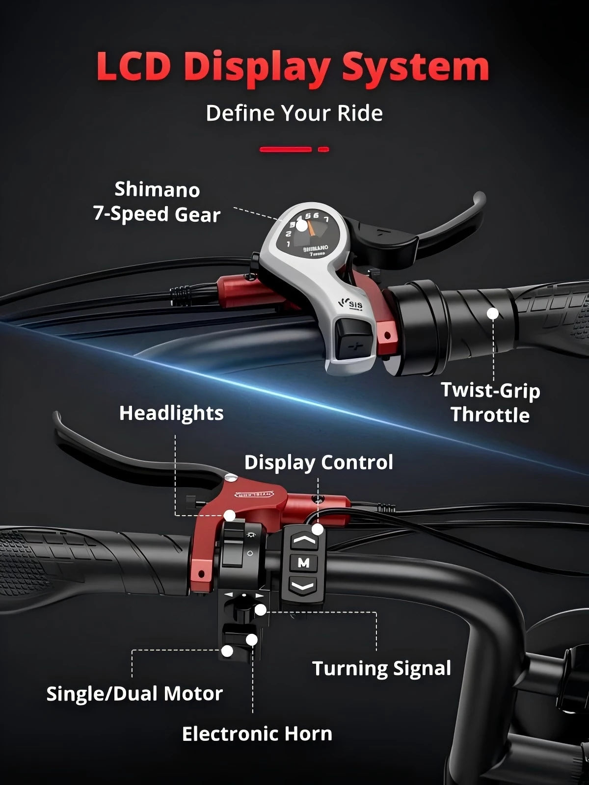 Electric Bike 2000W Dual Motor 48V18AH Battery E Bike Hydraulic Disc Brake 20-inch Tire LCD Display System City Electric Bicycle