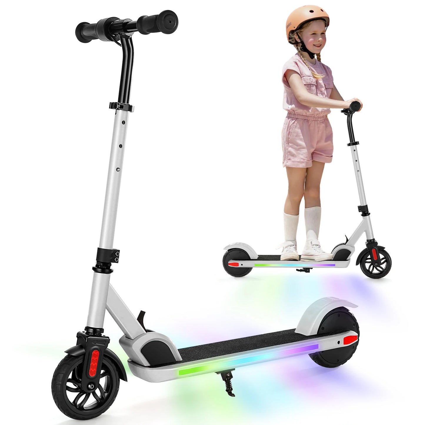Electric Scooter for Kids Ages 6-12,150W Motor,Colorful Lights,Adjustable Height & Speed,LED Display,Foldable for Kids,Idea Gift