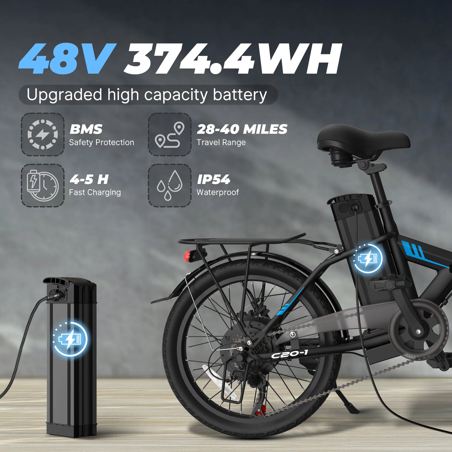 VARUN C20-1 Adult E-Bike 500W Motor 48V 7.8Ah Battery Folding Electric Bike 20*1.95 Inch Tire Electric Bicycle