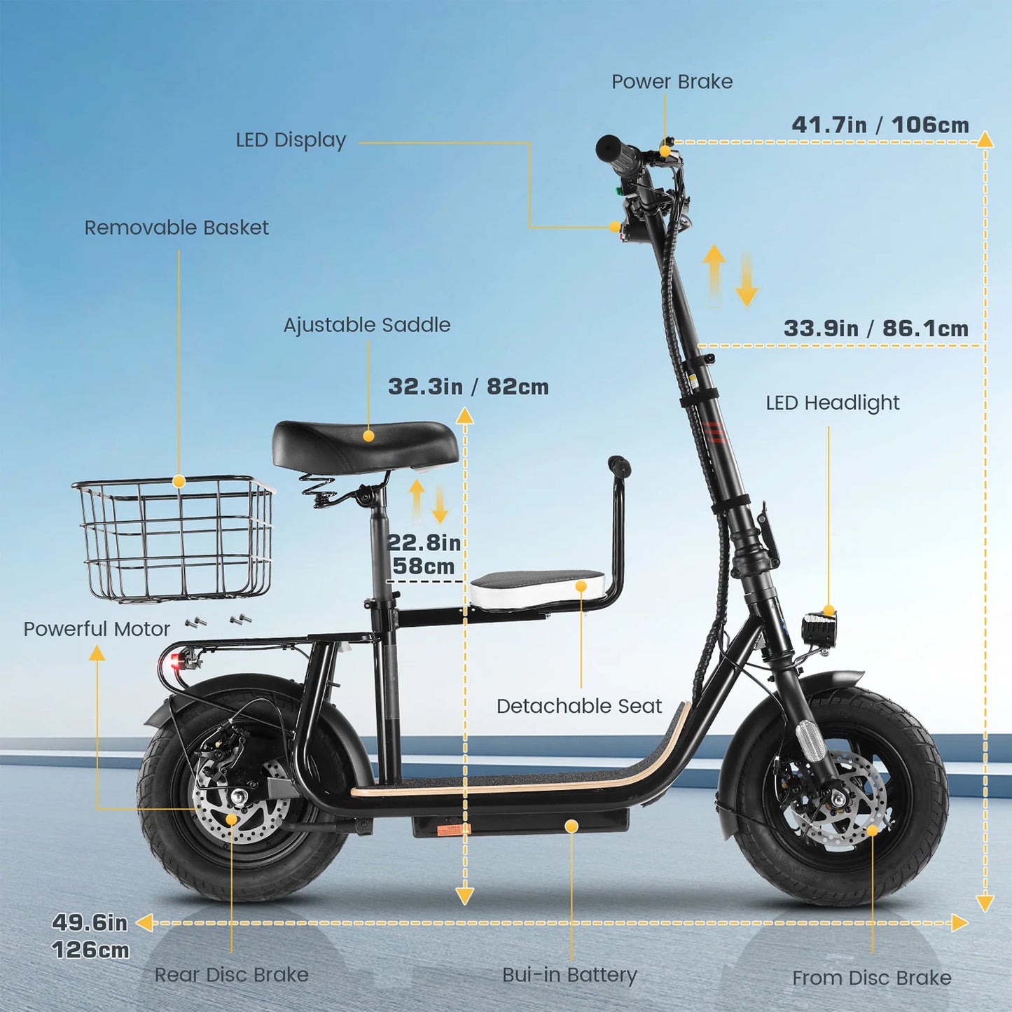 Peak 819W Electric Scooter with Kids Seat,25 Miles Range,Foldable Scooter for Adults and Teens,Commuter E Scooter with Basket