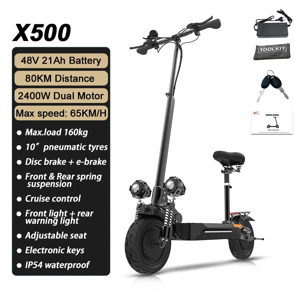 85KM/H Max Speed Electric Scooter 1200W-6000W Dual Motor E-Scooter for Adults 11" Off Road Tire Patinete Eléctrico 100KM Range