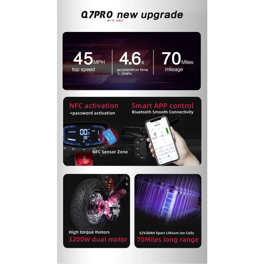 Boyueda Q7Pro Max EScooters 3200W Dual Motor 52V28ah Smart APP Bluetooth Connection Electric Scooter NFC Activation E-Scooter